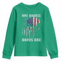 Funny One Badass Bonus Dad Youth Sweatshirt Step Dad Fathers Day 4th Of July American Flag Skull - Wonder Print Shop