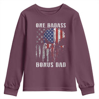 Funny One Badass Bonus Dad Youth Sweatshirt Step Dad Fathers Day 4th Of July American Flag Skull - Wonder Print Shop