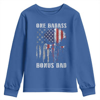 Funny One Badass Bonus Dad Youth Sweatshirt Step Dad Fathers Day 4th Of July American Flag Skull - Wonder Print Shop