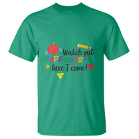 Watch Out Kindergarten Here I Come T Shirt Back To School Clock Apple Pen - Wonder Print Shop