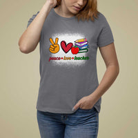 Teacher T Shirt For Women Peace Love Teach Cute Apple Book Pencil - Wonder Print Shop