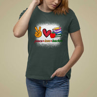Teacher T Shirt For Women Peace Love Teach Cute Apple Book Pencil - Wonder Print Shop