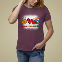 Teacher T Shirt For Women Peace Love Teach Cute Apple Book Pencil - Wonder Print Shop