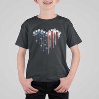 Patriotic Dog And Cat Paw American Flag Heart 4th Of July T Shirt For Kid - Wonder Print Shop