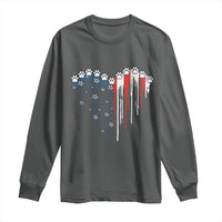Patriotic Dog And Cat Paw American Flag Heart 4th Of July Long Sleeve Shirt - Wonder Print Shop