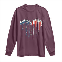Patriotic Dog And Cat Paw American Flag Heart 4th Of July Long Sleeve Shirt - Wonder Print Shop