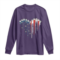 Patriotic Dog And Cat Paw American Flag Heart 4th Of July Long Sleeve Shirt - Wonder Print Shop
