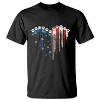 Patriotic Dog And Cat Paw American Flag Heart 4th Of July T Shirt - Wonder Print Shop