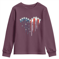 Patriotic Dog And Cat Paw American Flag Heart 4th Of July Youth Sweatshirt - Wonder Print Shop