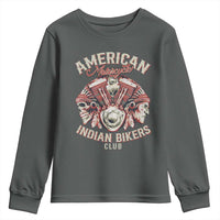American Legendary Motorcycle Indian Biker Club Youth Sweatshirt Vintage Motorbike Engine Native American Skull - Wonder Print Shop