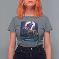 Native American Rider T Shirt For Women Vintage Indian American Motorcycle Wolf - Wonder Print Shop
