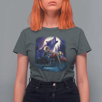 Native American Rider T Shirt For Women Vintage Indian American Motorcycle Wolf - Wonder Print Shop