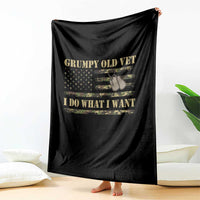 Funny Grumpy Old Vet I Do What I Want Throw Blanket Military Veteran Camo American Flag - Wonder Print Shop