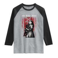 Not Today Jesus Gothic Dark Art Creepy Halloween Raglan Shirt