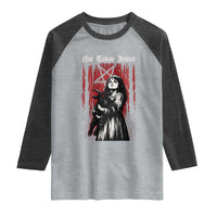 Not Today Jesus Gothic Dark Art Creepy Halloween Raglan Shirt