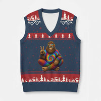 Hippie Bigfoot Peace Sign Tie Dye Sasquatch V-Neck Knit Sweater Vest