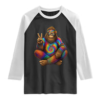 Hippie Bigfoot Peace Sign Tie Dye Sasquatch Raglan Shirt