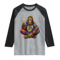 Hippie Bigfoot Peace Sign Tie Dye Sasquatch Raglan Shirt