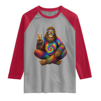 Hippie Bigfoot Peace Sign Tie Dye Sasquatch Raglan Shirt