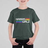 Harris Walz T Shirt For Kid LGBT Rainbow Flag Retro Faded Stripes - Wonder Print Shop