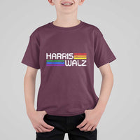 Harris Walz T Shirt For Kid LGBT Rainbow Flag Retro Faded Stripes - Wonder Print Shop