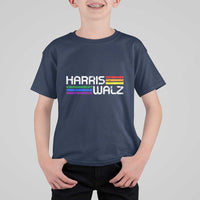 Harris Walz T Shirt For Kid LGBT Rainbow Flag Retro Faded Stripes - Wonder Print Shop