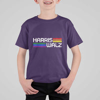 Harris Walz T Shirt For Kid LGBT Rainbow Flag Retro Faded Stripes - Wonder Print Shop