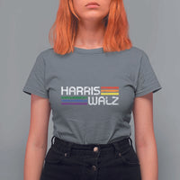 Harris Walz T Shirt For Women LGBT Rainbow Flag Retro Faded Stripes - Wonder Print Shop