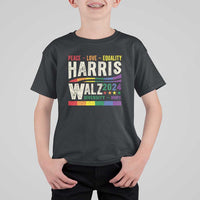 Harris Walz 2024 T Shirt For Kid Peace Love Equality Hope Diversity Vintage LGBT Rainbow Flag - Wonder Print Shop