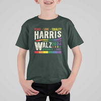 Harris Walz 2024 T Shirt For Kid Peace Love Equality Hope Diversity Vintage LGBT Rainbow Flag - Wonder Print Shop