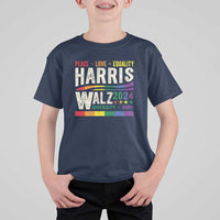Harris Walz 2024 T Shirt For Kid Peace Love Equality Hope Diversity Vintage LGBT Rainbow Flag - Wonder Print Shop