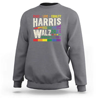 Harris Walz 2024 Sweatshirt Peace Love Equality Hope Diversity Vintage LGBT Rainbow Flag - Wonder Print Shop