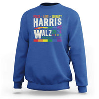 Harris Walz 2024 Sweatshirt Peace Love Equality Hope Diversity Vintage LGBT Rainbow Flag - Wonder Print Shop