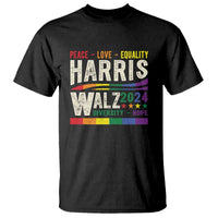Harris Walz 2024 T Shirt Peace Love Equality Hope Diversity Vintage LGBT Rainbow Flag - Wonder Print Shop