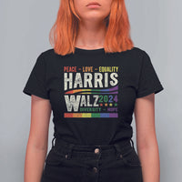 Harris Walz 2024 T Shirt For Women Peace Love Equality Hope Diversity Vintage LGBT Rainbow Flag - Wonder Print Shop