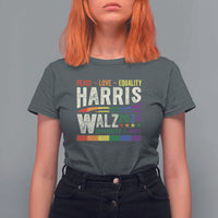 Harris Walz 2024 T Shirt For Women Peace Love Equality Hope Diversity Vintage LGBT Rainbow Flag - Wonder Print Shop