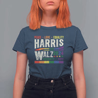 Harris Walz 2024 T Shirt For Women Peace Love Equality Hope Diversity Vintage LGBT Rainbow Flag - Wonder Print Shop