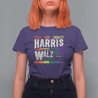 Harris Walz 2024 T Shirt For Women Peace Love Equality Hope Diversity Vintage LGBT Rainbow Flag - Wonder Print Shop