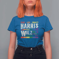 Harris Walz 2024 T Shirt For Women Peace Love Equality Hope Diversity Vintage LGBT Rainbow Flag - Wonder Print Shop