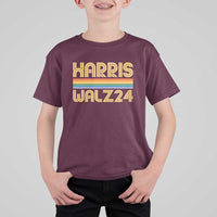 Harris Walz'24 T Shirt For Kid Retro Rainbow Stripes LGBT Flag US Presidential Election 2024 - Wonder Print Shop