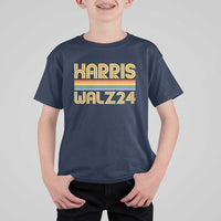 Harris Walz'24 T Shirt For Kid Retro Rainbow Stripes LGBT Flag US Presidential Election 2024 - Wonder Print Shop