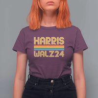Harris Walz'24 T Shirt For Women Retro Rainbow Stripes LGBT Flag US Presidential Election 2024 - Wonder Print Shop