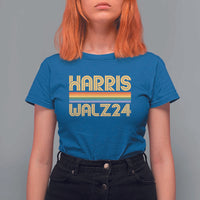 Harris Walz'24 T Shirt For Women Retro Rainbow Stripes LGBT Flag US Presidential Election 2024 - Wonder Print Shop