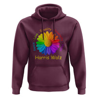 Harris Walz 2024 Hoodie Peace Love Equality Diversity Hope Rainbow Flower - Wonder Print Shop