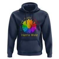 Harris Walz 2024 Hoodie Peace Love Equality Diversity Hope Rainbow Flower - Wonder Print Shop
