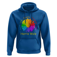 Harris Walz 2024 Hoodie Peace Love Equality Diversity Hope Rainbow Flower - Wonder Print Shop