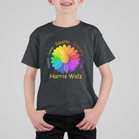 Harris Walz 2024 T Shirt For Kid Peace Love Equality Diversity Hope Rainbow Flower - Wonder Print Shop