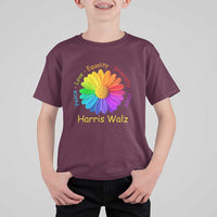 Harris Walz 2024 T Shirt For Kid Peace Love Equality Diversity Hope Rainbow Flower - Wonder Print Shop