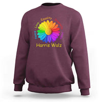 Harris Walz 2024 Sweatshirt Peace Love Equality Diversity Hope Rainbow Flower - Wonder Print Shop