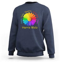 Harris Walz 2024 Sweatshirt Peace Love Equality Diversity Hope Rainbow Flower - Wonder Print Shop